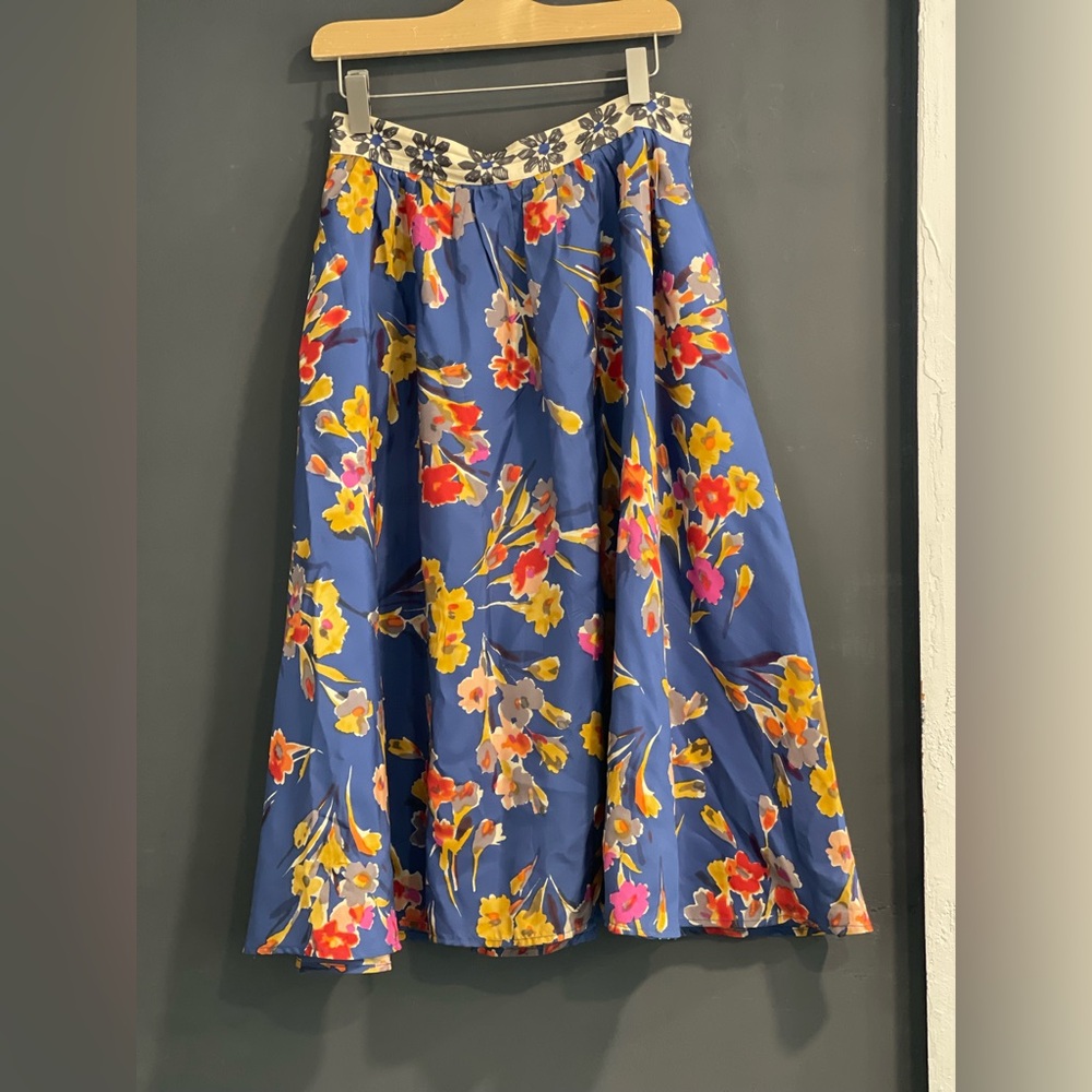 Anthropologie Blue Floral A-Line Skirt